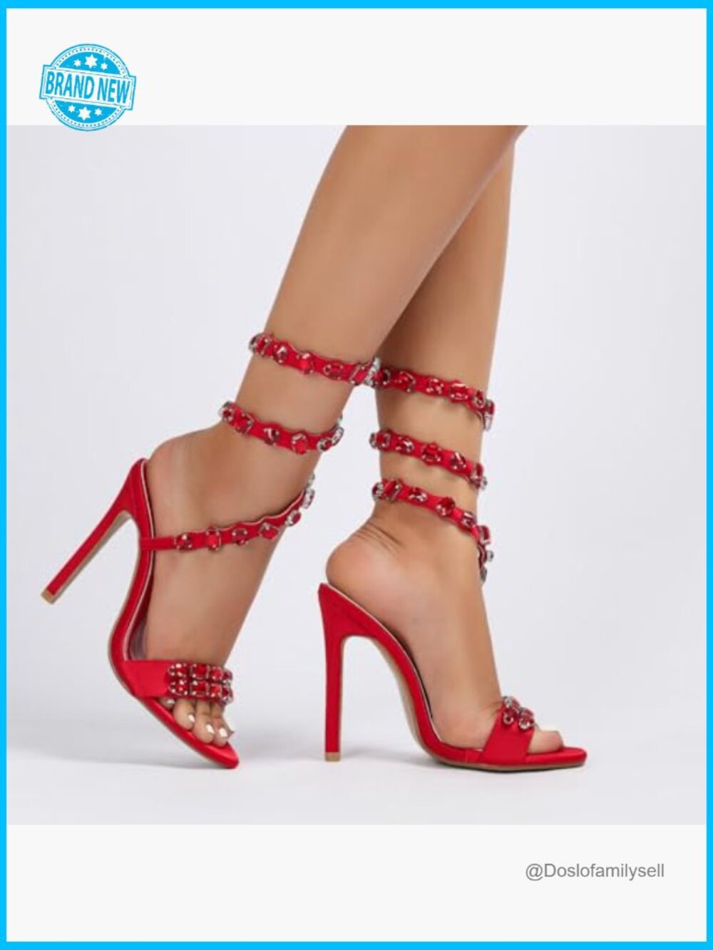 Rhinestone Studded Lace Up Stilettos Ankle Wrap High Heels Sandals Wedding - Picture 4 of 6